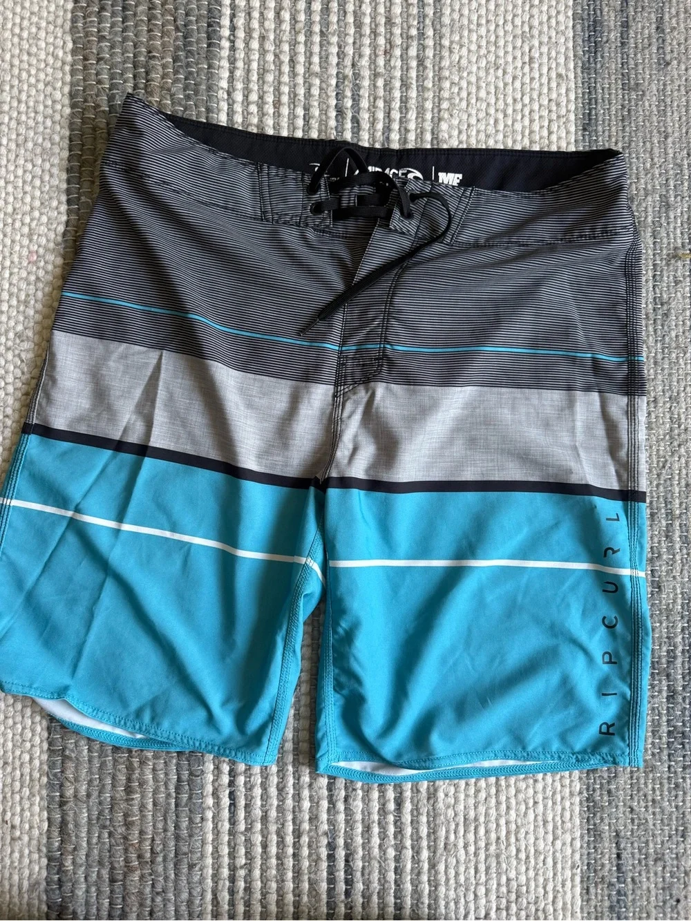 Rip Curl Men’s Teal, Gray and Black Striped Boardshorts